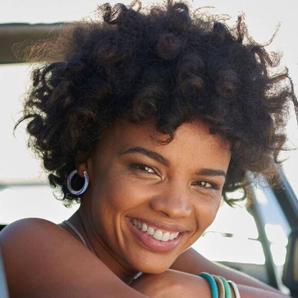 14K White Gold Sterling Silver with Multicolored Cubic Zirconia Hoop Earrings - Picture 4 of 6